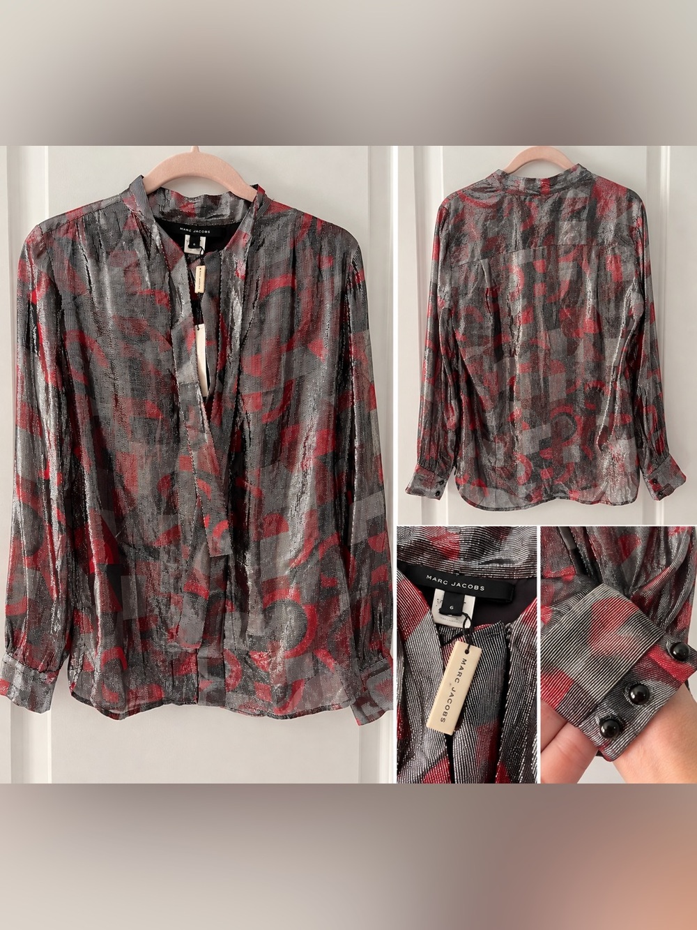 Marc Jacobs Red & Gray Sheer Patterned Button-Down Shirt